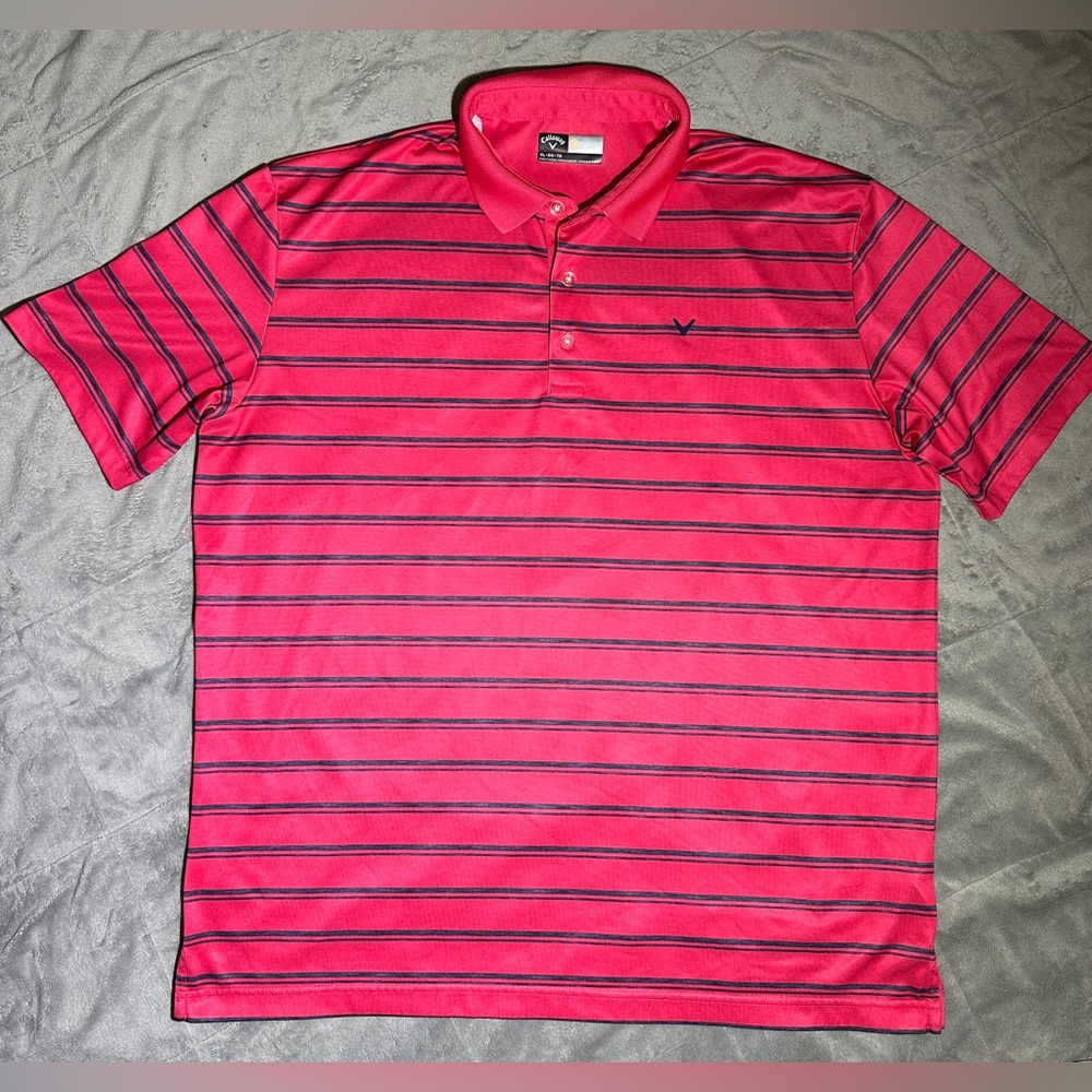 Callaway Men’s Polo Shirt Pink With Blue Stripes Size XL Opti Dry